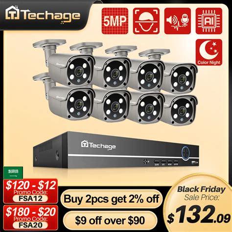 Techage Security Camera System Ch Mp Hd Poe Nvr Kit Cctv