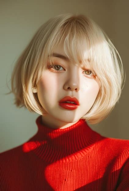 Premium Photo A Woman With Blonde Hair And Red Lipstick