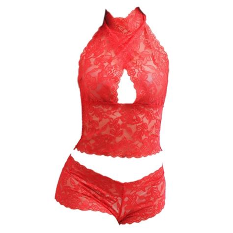 Jual B283 Bikini Bra Set Bralette Cami Halter Lace Transparan Merah Jakarta Pusat PlazaKota