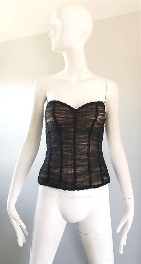 Rene Ruiz Couture Black And Nude Strapless Silk Net Overlay Bustier Corset Top For Sale At