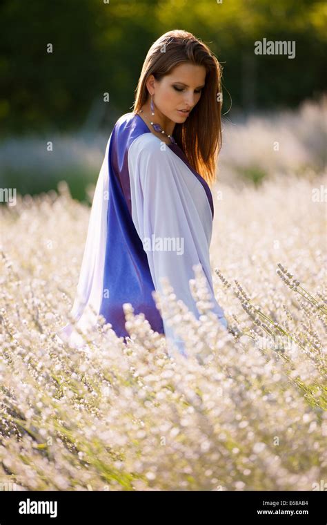 Beautiful Young Woman On Lavender Field Lavanda Girl In Early Summer