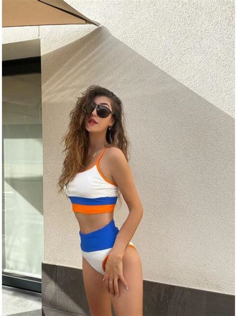 Best Scoop Neckline Spaghetti Straps Adjustable Straps High Waist Two Piece Bikini Set Walkonbeach