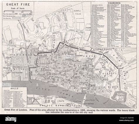 Vintage Map Plan Of The The Area Affected By The Great Fire Of London