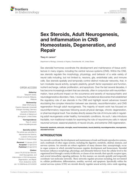 Pdf Sex Steroids Adult Neurogenesis And Inflammation In Cns Homeostasis Degeneration And