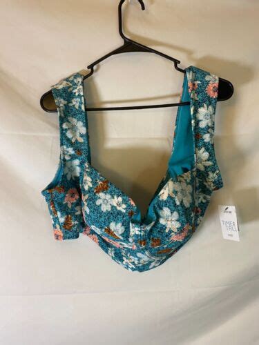 X NWT TIME AND TRU WOMENS PLUS SIZE BIKINI SWIMSUIT TOP BLUE FLORAL