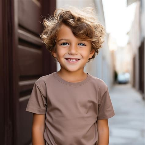 Un Ni O Peque O Vistiendo Una Camiseta En Blanco Para La Maqueta Foto