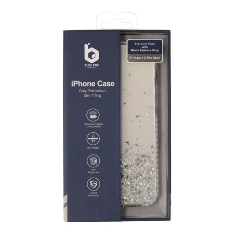 เคสไอโฟน Blue Box Casing For Iphone 13 Pro Max Clear Glitter With Black Camera Frame