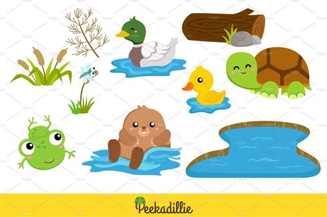Pond Wild Animals Vector Clipart Masterbundles