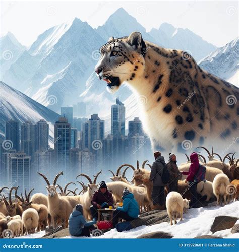 Snow Leopards and Wild Goats Have Grown Stock Illustration