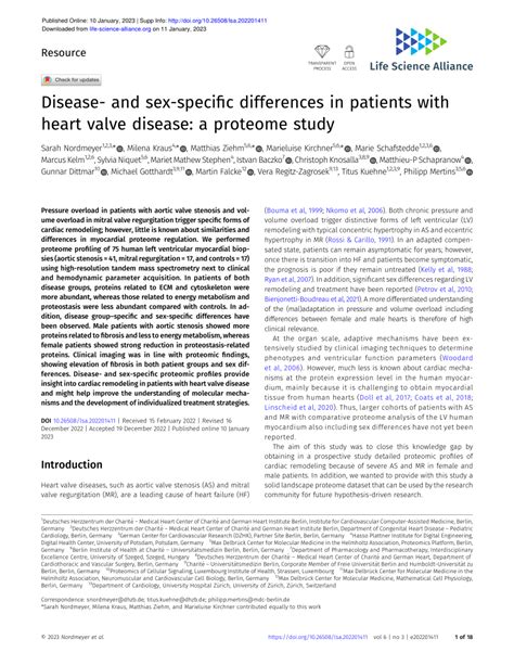 PDF Disease And Sex Specific Differences In Patients With Heart Valve Disease A Proteome Study