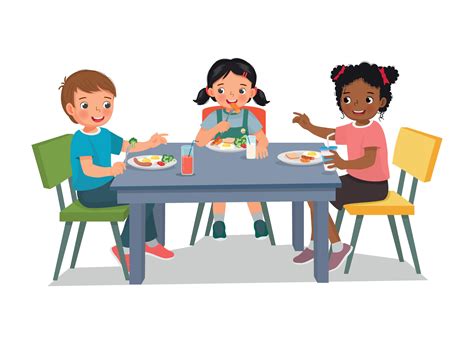 Group Of Kids Having Lunch Together At School Canteen 27160020 Vector