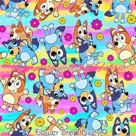 Flower Drop Bluey Fabric Purpleseamstress Fabric