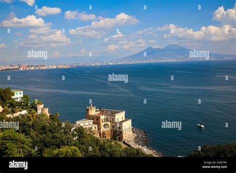 Naples Italy Aerial View Of Bay Of Naples With Mount Vesuvius A