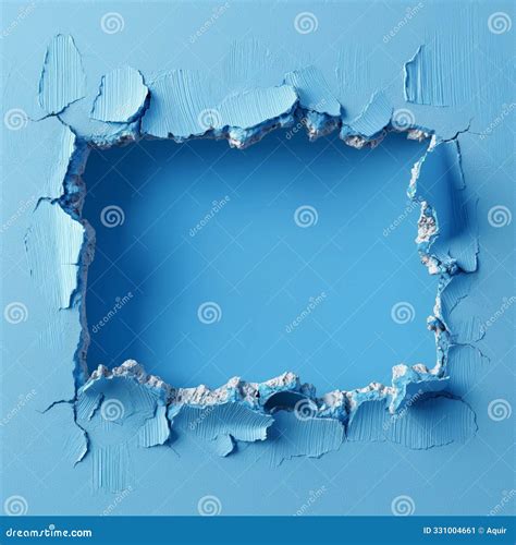 Hole in a Wall. Hole Broken in a Blue Wall Stock Illustration