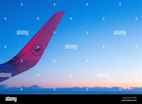 Airbus A320 200 Winglet With Lufthansa Crane Logo In Front Of Sky With