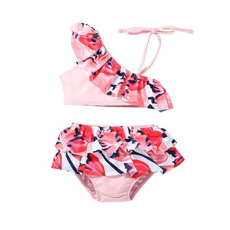 Girl Swimsuit Baby Rufflrs Print Briefs Two Piece Bikini Swimwear Girl Swim Beachwear China