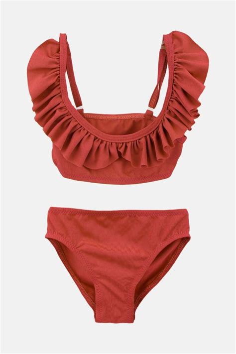 Forum Kız Çocuk Bikini Takımı Fırfır Detaylı Kırmızı Pınar Tekstil