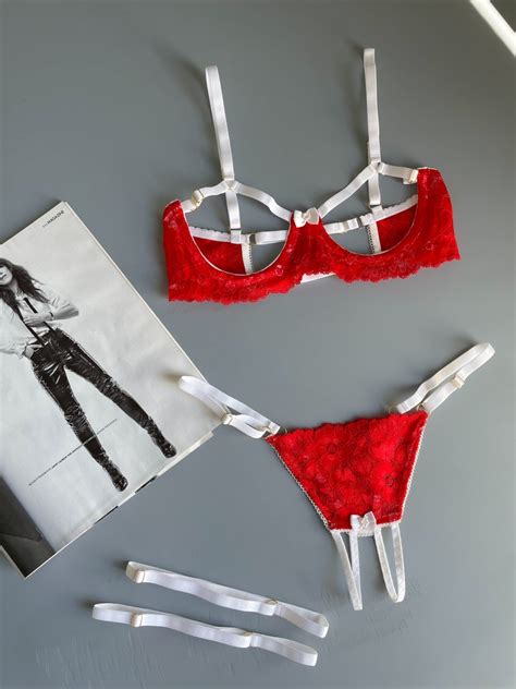 Sexy Erotic Lingerie Set Red Lingerie Set Two Pieces Lingerie Set Lace Lingerie Transparent