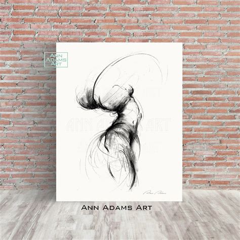 Set Of Female Nude Figure Drawing Black And White Abstract Etsy