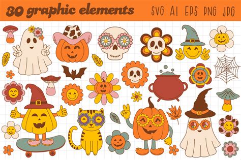 Groovy Retro Halloween Halloween SVG Groovy Halloween Clipart Fall