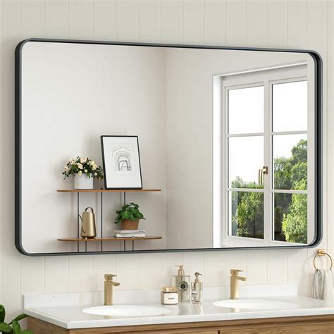 KeonJinn 48 In W X 30 In H Modern Rectangular Black Aluminum Framed