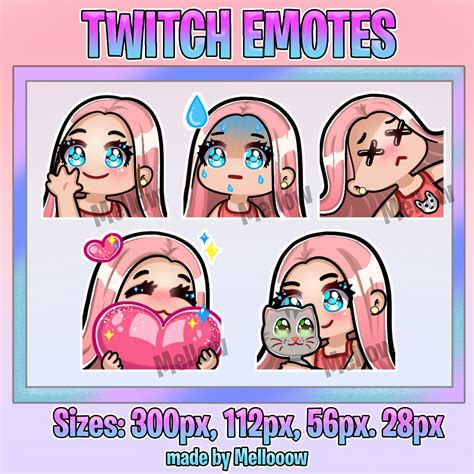 Cute Twitch Emotes Pink Girl Blue Eyes 5 Emotes Pack Etsy