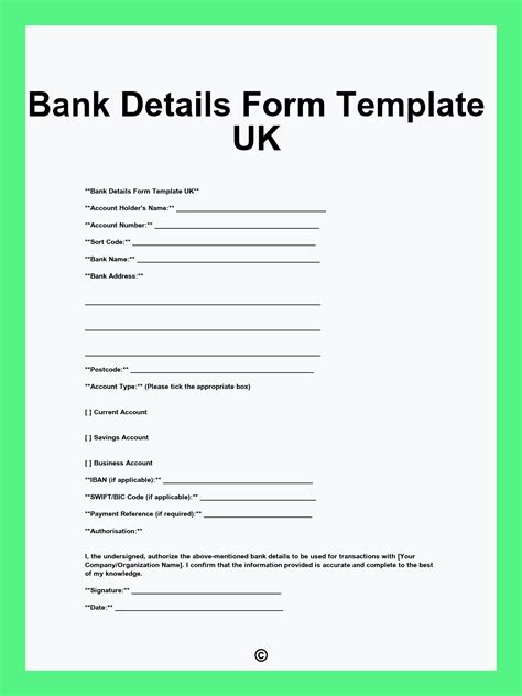 bank details form template uk