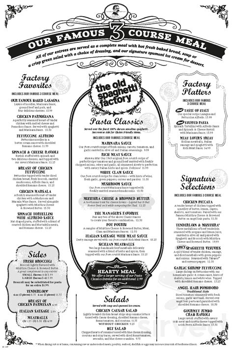 Menu Sacramento Cas The Old Spaghetti Factory Sirved