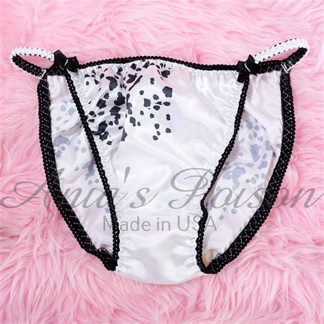 Anias Sissy White Satin Dalmatian Print String Bikini DUCHESS CUT Shiny Wetlook MENS Panties