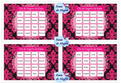 Cartelas de Bingo para Chá de Lingerie Elo7 Produtos Especiais