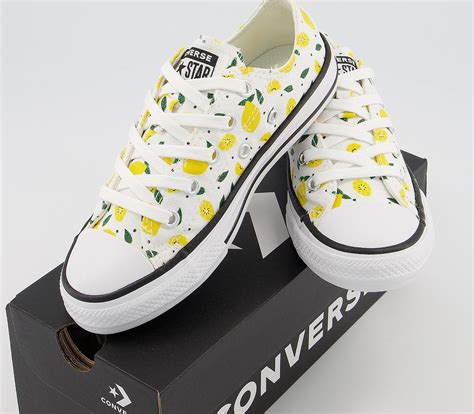 Converse All Star Low Youth Trainers White Yellow Green Lemon Unisex
