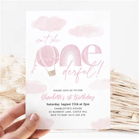 Onederful Hot Air Balloon Pink Girl S 1st Birthday Invitation Zazzle