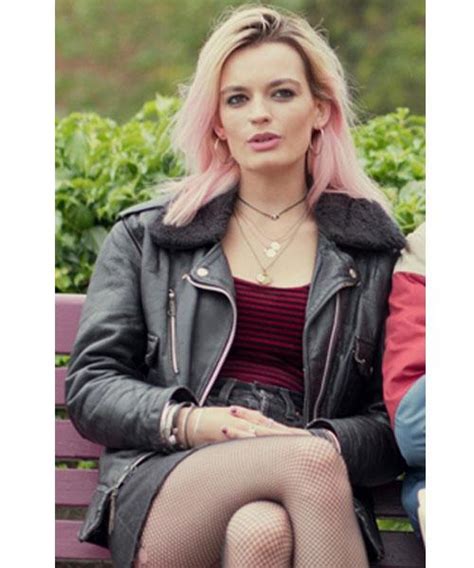 Sex Education Maeve Wiley Black Leather Jacket With Shearling Collar