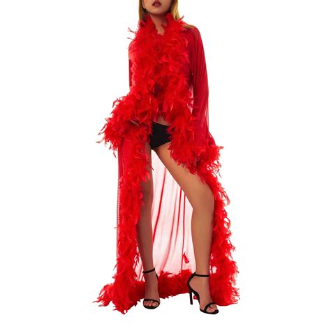 Coutexyi Women Lingerie Fur Robe Long Sheer Kimono Robe Lace Thin Mesh Tulle Robe Nightgown