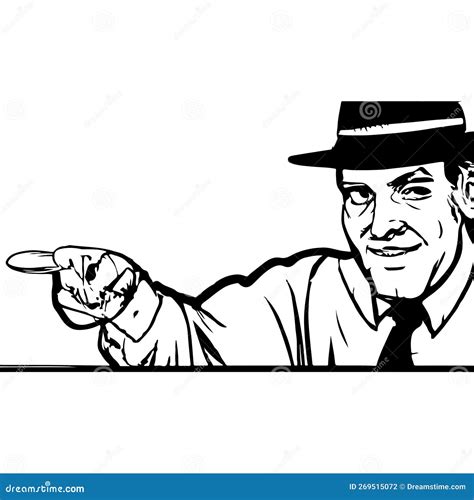 Vintage Advertising Man Pointing Black and White Logo Style Stock