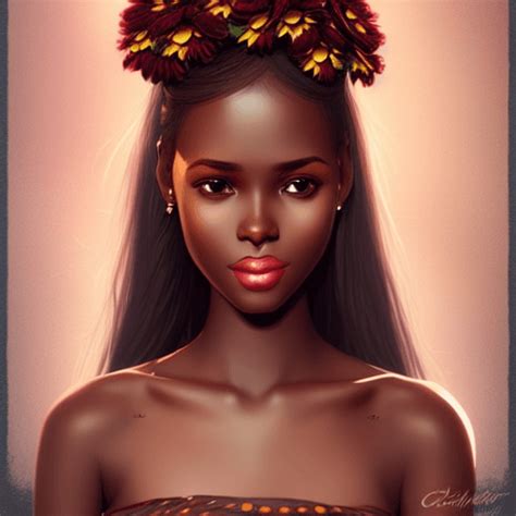 Dark Brown Skinned African 4k Princess Women With Flowers In Hair In