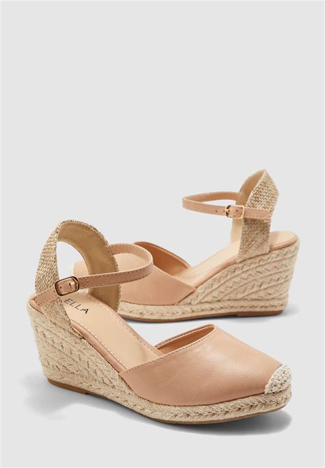 Buy Ella Beige Closed Toe Espadrille Wedge Sandals For Women In Manama