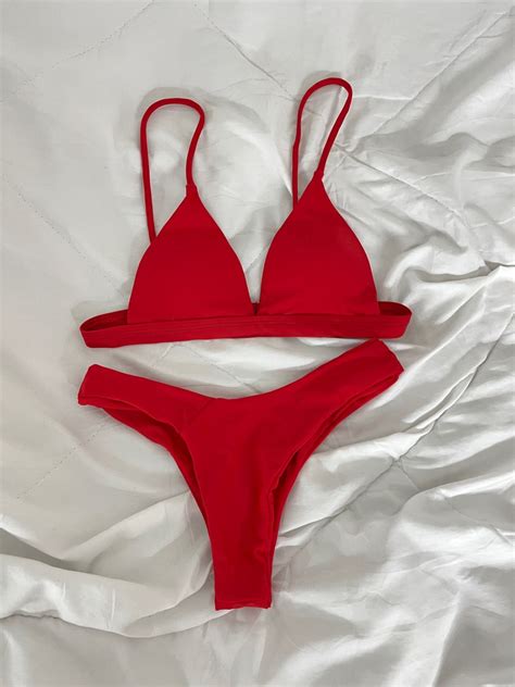 Red Two Piece Bikini Set Women S Fashion Swimwear Bikinis Swimsuits On Carousell