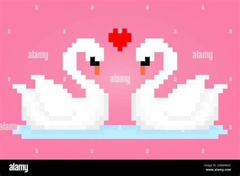 8 bit pixel swan. Animals pixel for game assets and cross stitch