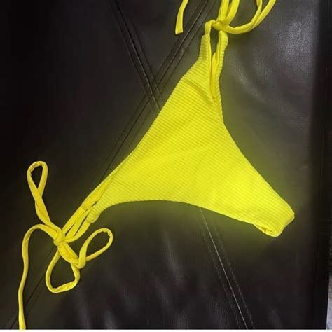 Frankies Bikinis Neon Yellow Ribbed Bikini Bottoms Gem