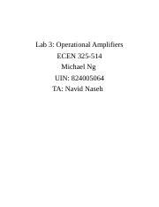 Lab Docx Lab Operational Amplifiers Ecen Michael Ng Uin