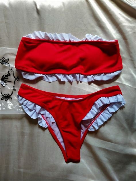 Ruffles Red Two Piece Bikini Women S Fashion Swimwear Bikinis Swimsuits On Carousell