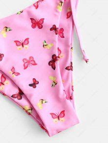 ZAFUL Tie Side Butterfly Print Bowknot Frilled String Bikini Swimwear In LIGHT PINK ZAFUL