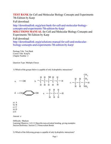 Test Bank For Cell And Molecular Biology Concepts And Experiments 7th