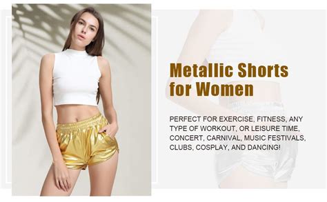 Amazon Perfashion Women S Metallic Shiny Shorts Sparkly Hot Yoga Outfit Clothing Shoes