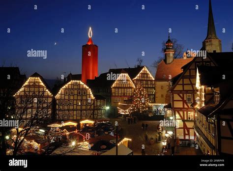 market place and Schlitz Christmas Candle, Germany, Hesse, Schlitz ...
