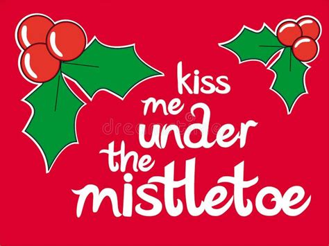 A Red And Green Christmas Card With A Picture Of A Mistletoe Stock