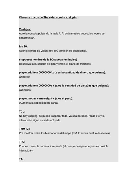 Claves Y Trucos De The Elder Scrolls V Pdf Juegos De Rol Juegos