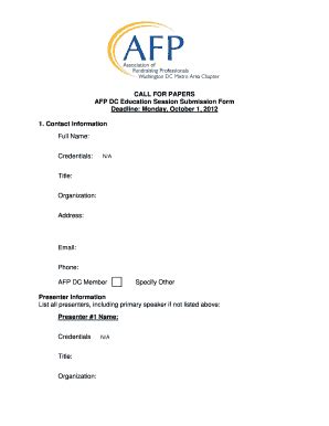 Fillable Online Afpdc Afpnet CALL FOR PAPERS AFP DC Education Session