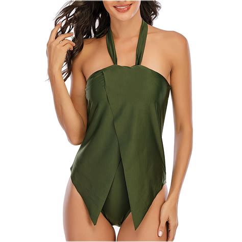 Bonixoom Plus Size Swimsuit For Women Halter Elastic Solid One Piece Bikini Summer Swimwears On